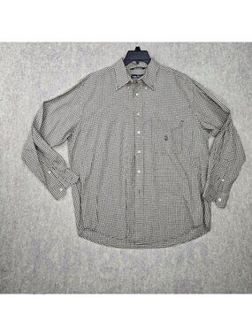 Nautica Men's Button-Down Shirt Black & White Checkered Large Cotton/Rayon